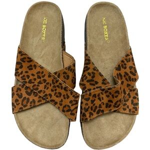 Joe Boxer Leopard Print Brown Crisscross Slide Sandals US 9